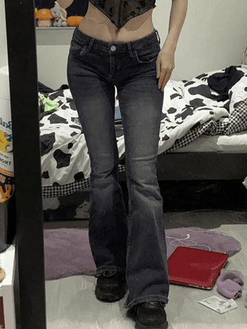 Sonicelife Faded Denim Y2K Flare Jeans