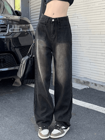 Sonicelife Faded Wash Vintage Straight Cargo Jeans