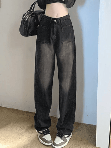 Sonicelife Faded Wash Vintage Straight Cargo Jeans