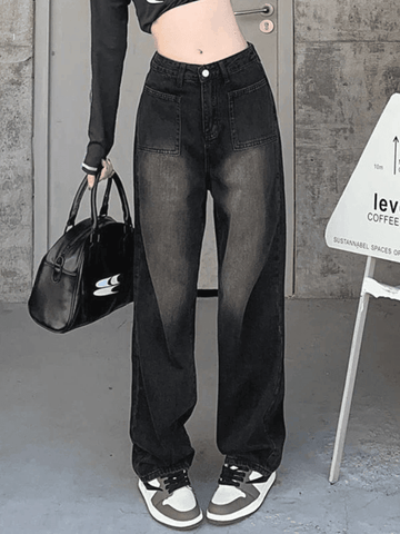 Sonicelife Faded Wash Vintage Straight Cargo Jeans