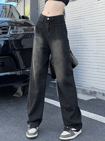 Sonicelife Faded Wash Vintage Straight Cargo Jeans