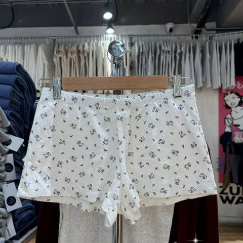 Sonicelife New Bear Bow Print Home Underwear Shorts Women Elastic High Waist Straight Short Pants Summer Sweet Cute Y2K Pajama Sweatshorts