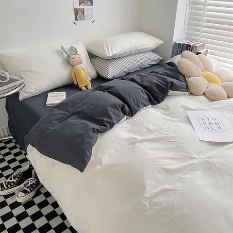 Sonicelife 2024 New Bedding Set Ins Nordic Style White Washed Cotton 4 pcs Bed Sheet Set For Girls Duvet Cover and Pillowcase