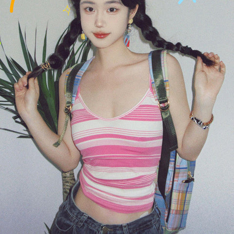 Sonicelife 90s Striped Crop Cami Top