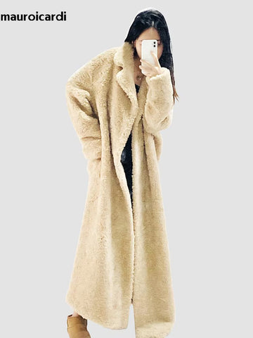 christmas outfit Sonicelife Winter Long Soft Oversized Khaki Thick Warm Fluffy Fuzzy Faux Fur Coat Women Sashes Loose Casual Korean Fashion 2025