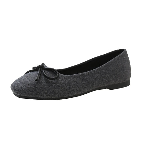 Sonicelife Women's Felt Flats Bowtie Ballet Flats Square Toe Slip on Flat Shoes New Fashion Women Boat Shoes Black 2024 Spring Autumn