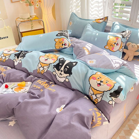 Sonicelife Cute Rabbit Bedding Set Flat Sheet Duvet Cover Pillowcases Single Double Queen Size Bed Linen Boys Girls Home Textile