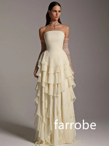 Sonicelife Customized Sexy Chiffon Pleat Tiered A-line Strapless Long Dresses Bespoke Occasion Dresses Classic Exquisite Modern Style Pastr (PRE-ORDER)