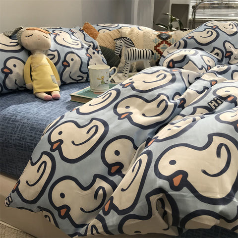 Sonicelife Ins Nordic Pastoral Style blue Floral Duvet Cover With Pillow Case Princess Bed Sheet Kids Girls Bedding Set King Queen Cute