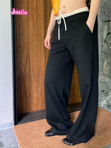 Sonicelife Casual Patchwork Drawstring Women Sweatpant Cotton Fashion Street Y2K Wide Leg Pant Spring Summer Chic Sporty Trouser 2025 New