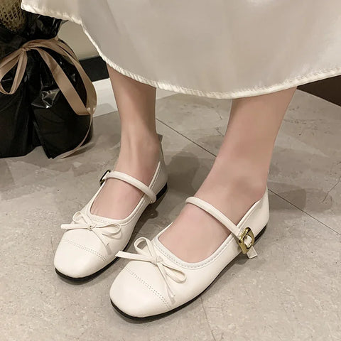 Sonicelife 2025 Women's Flat Shoes Autumn New Round Head Shallow Mouth Butterfly Knot Light Non-slip Single Shoes