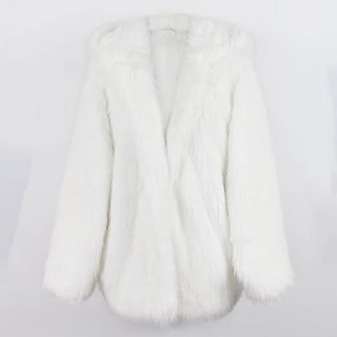 christmas outfit Sonicelife Winter Oversized White Thick Warm Shaggy Hairy Faux Fur Coat Women with Hood Loose Fluffy Jacket Furr Cardigan 2025