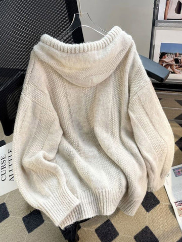 Black Friday Sonicelife Korean Loose Solid Hooded Sweater Women Casual Knitted Buttons Soft Pullover Sweaters Female Autumn Chic Daily Warm Streetwear