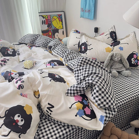 Sonicelife Lucky Dog Bedding Set Cute Cartoon No Filler Twin Full Size Duvet Cover Flat Sheet Pillowcase Fashion Girls Boys New Bed Linen