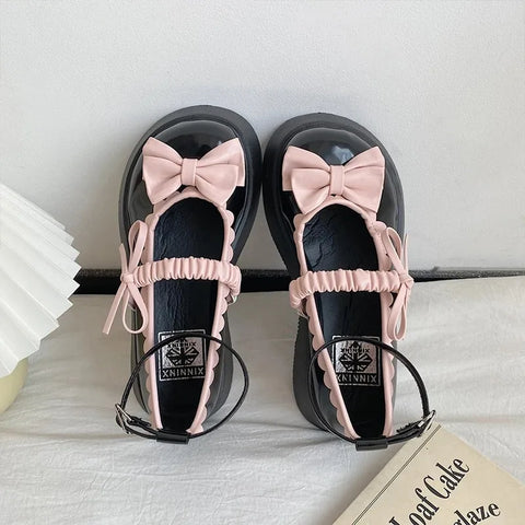 Sonicelife Shoes Woman Flats All-Match Oxfords Bow-Knot Clogs Platform Dress Comfortable New Leather Butterfly Summer Creepers Nurse Butter