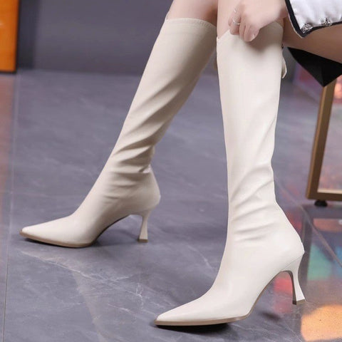 Sonicelife Western Women Modern Boots Pointed Toe Outside Female Casual High Heels Shoes 2024 Fashion Party Dress Ladies Knee-High Boots