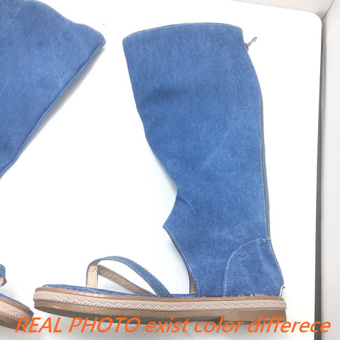 thanksgiving outfit Sonicelife shoes clip toe sandals blue  jeans flat shoes women summer gladiator booties sandalias mujer size 43