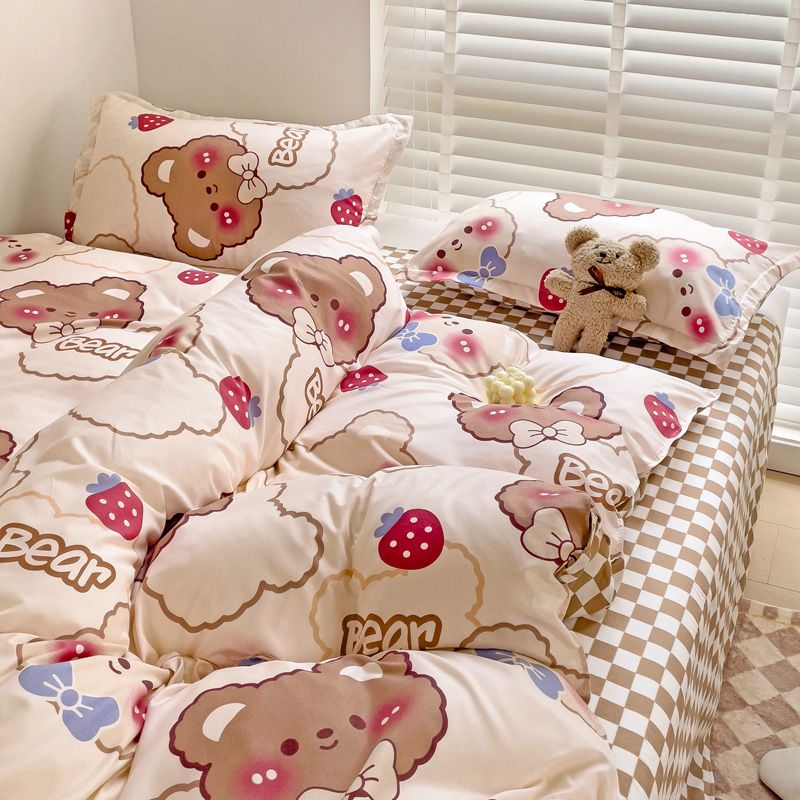 Sonicelife Cute Rabbit Bedding Set No Filling Pink Blue Boys Girls Favorite Single Double Duvet Cover Flat Sheet Pillowcase Kit New 2024