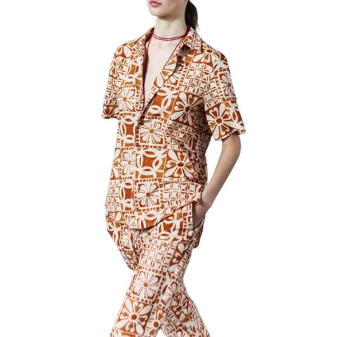 Sonicelife Women's Printed Shirt Style Top with Elastic Tie Up High Waisted Casual Versatile Pants Set New
