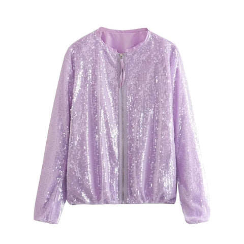 christmas outfit Sonicelife Fashion Sequins Bomber Jackets for Women 2025 Chic Female Casual Jacket Coats Ladies O-Neck Long Sleeve New Outerwear