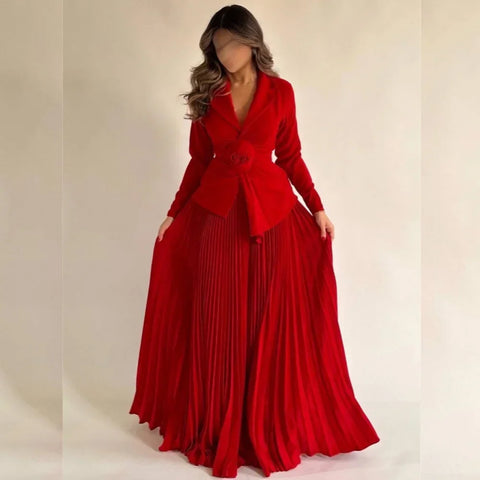 Sonicelife Customized Retro Jersey Pleat Flower A-line V-neck Midi Dresses Prom Dresses Classic Exquisite Modern Style Pastrol Unisex Chine (PRE-ORDER)