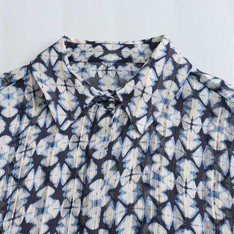 Sonicelife Women's Printed Shirt with Metal Thread Decoration, Casual and Versatile, Long Sleeved, Single Breasted Top, New