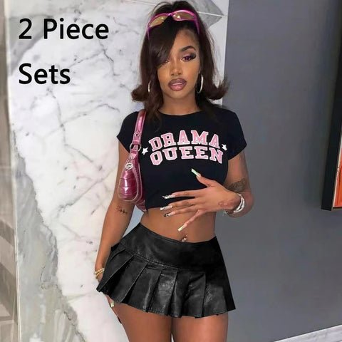 Sonicelife Pink PU Leather Pleated Skirts Sexy Cute Women High Waist Mini Pleat Short Skirt Party Leather A Line Skirts Cosplay Outfits XXL