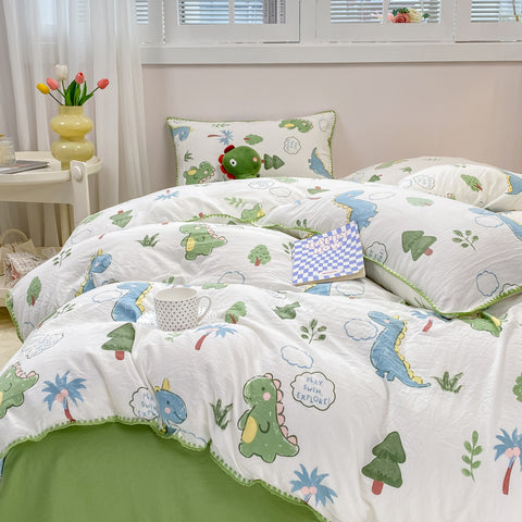 Sonicelife Cartoon Dinosaur Bedding Set Bed Flat sheet Pillowcase Twin Full Queen Princess Style Bed Linen Kids Girls Duvet Cover No Filler