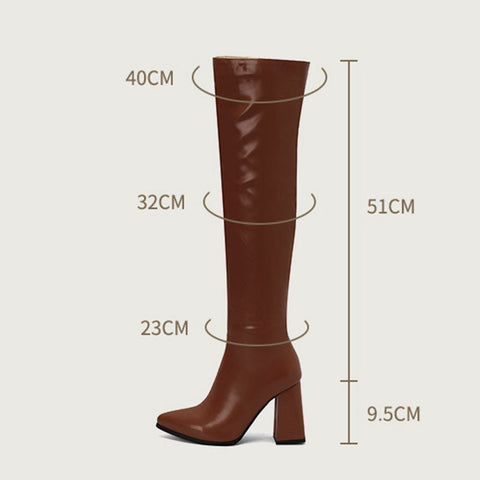 thanksgiving outfit Sonicelife Sexy Thigh Boots Women Pointed Toe Block Heels 10cm Size 47 48 49 50 Party Soft Female Stretch Booties