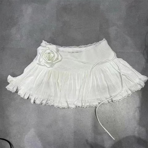 Sonicelife Summer Elegant Ballet Style Mini Skirt Women Sweet Lace 3D Flower A-line Skirt Spicy Girl High Waist Slim Short Skirt Chic New