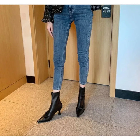 Sonicelife 2025 Autumn Winter Women Ankle Boot Shoes Fashion Zippers Chelsea Shoes Ladies Sexy High Heel Short Boots