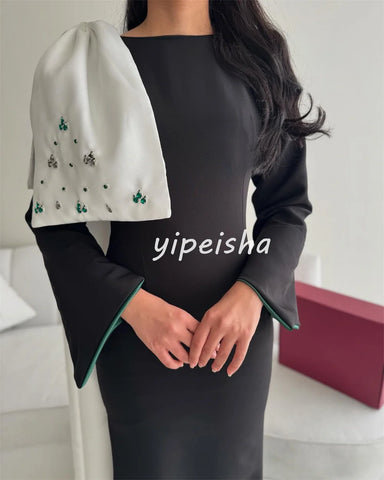 Sonicelife Customized Elegant Fashion Jersey Beading Rhinestone Bow A-line Scoop Neck Long Dresses Bespoke Occasion Dresses Classic Casual (PRE-ORDER)