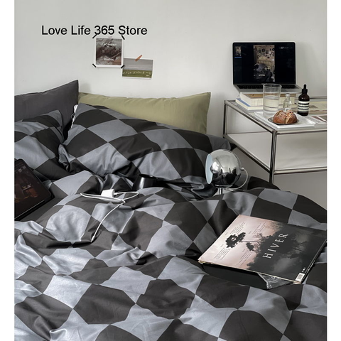 Sonicelife Nordic Style Green Bedding Set Fashion Soft Check Pattern Duvet Cover Pillowcase Bed Sheet For Girl Double Queen King Bedclothes