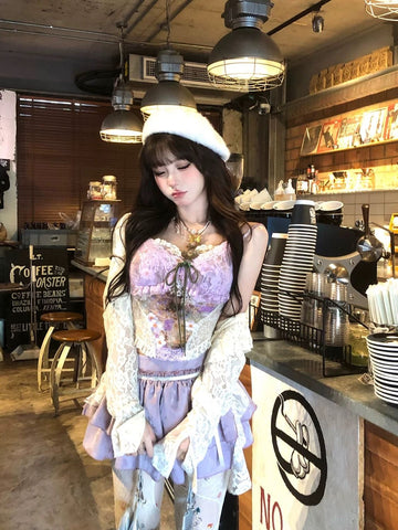 Sonicelife Corset Tops Sexy Women's Clothes Cute Lace Bandage Slim Silng Korea Sweet Camis Kawaii Tank Top Girl Harajuku Coquette Crop Top