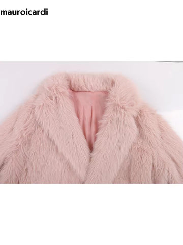 christmas outfit Sonicelife Spring Winter Long Oversized Pink Hairy Thick Warm Soft Faux Fox Fur Coat Women Sashes Loose Korean Fashion 2025