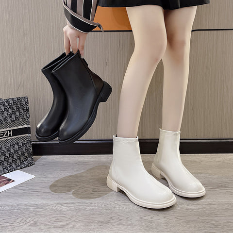 Sonicelife Women Ankle Boots Chelsea  Flat Single  Nude  Fashion Mid Tube Back Zipper  Shoes 2025  New s