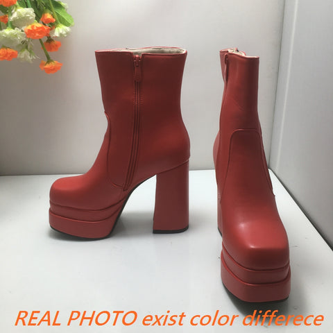 thanksgiving outfit Sonicelife Fashion Women Ankle Boots Toe Chunky Heels 12cm Platform 5cm 49 50 Sexy Party Booties