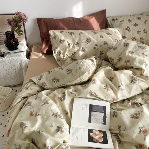 Sonicelife Floral Bedding Set Skin Friendly Nordic Style Duvet Cover With Pillowcases INS Flat Bed Sheet Soft Polyester Comforter Sets