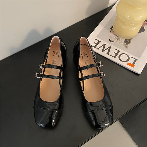 Sonicelife 2024 Spring Leather  Straps Square Head Thick Heel Mary Jane Shoes Women's Low Heel Follow-up Shoes Womens Shoes High Heels