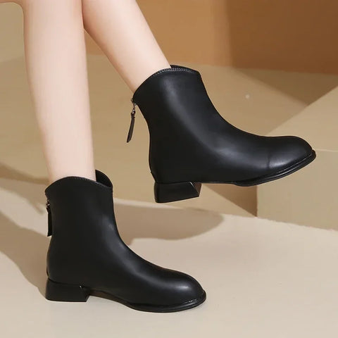 Sonicelife Boots Women's New 2025  Hot Selling Winter Shoes Back Zipper Pointed Toe Ankle Fashion Rubber Rock Low Autumn  Zapatos