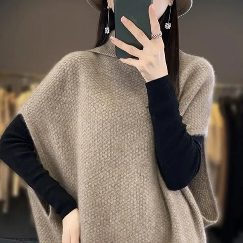 christmas outfit Sonicelife Vintage Autumn Winter Women Sweater Vest Solid New Thicken Turtleneck Batwing Sleeve Fashion Loose Sleeveless Knitted Coat Tops