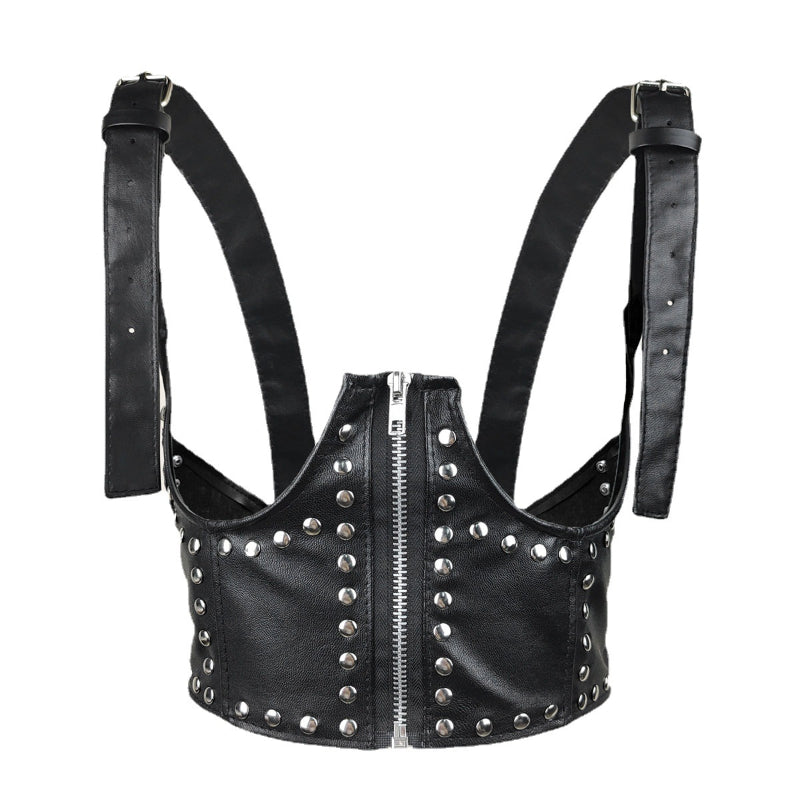 Sonicelife Cyber Punk Pu Leather Corset Belt Women Harajuku Streetwear Hip Hop High Street Rivets Cummerbunds Y2k Emo Alt Crop Tops