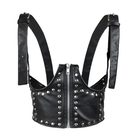Sonicelife Cyber Punk Pu Leather Corset Belt Women Harajuku Streetwear Hip Hop High Street Rivets Cummerbunds Y2k Emo Alt Crop Tops
