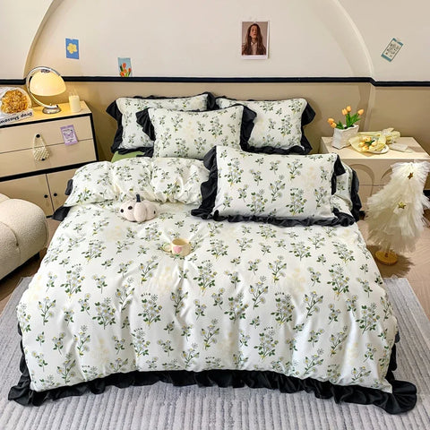 Sonicelife New Washed Cotton Edge Three - Four Piece Quilt Set Printed Small Clear Cover Double Bedding Set 180x220 200x230