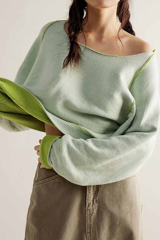 Sonicelife Contrast Crew Neck Knitted Sweater