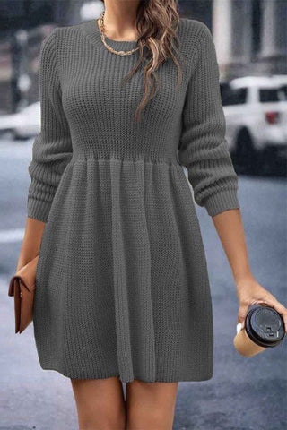 Sonicelife hoco dresses Solid Color Shirring Long Sleeve Knitted Dress