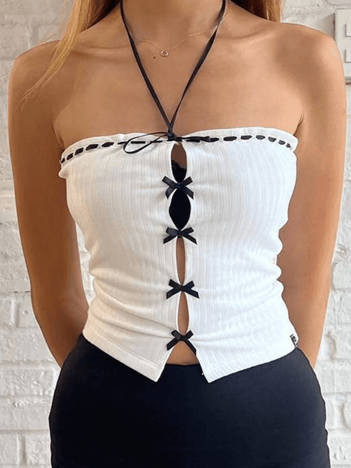 Sonicelife Halter Neck Hollow Slim Bandeau Tops