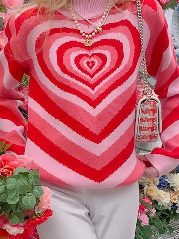 Back To School Sonicelife Heart Jacquard Argyle Jumper Sweater