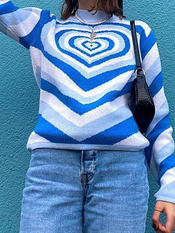 Back To School Sonicelife Heart Jacquard Argyle Jumper Sweater