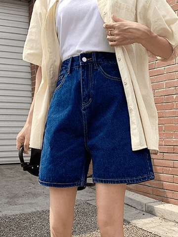 Sonicelife High Waist Straight Leg Denim Shorts